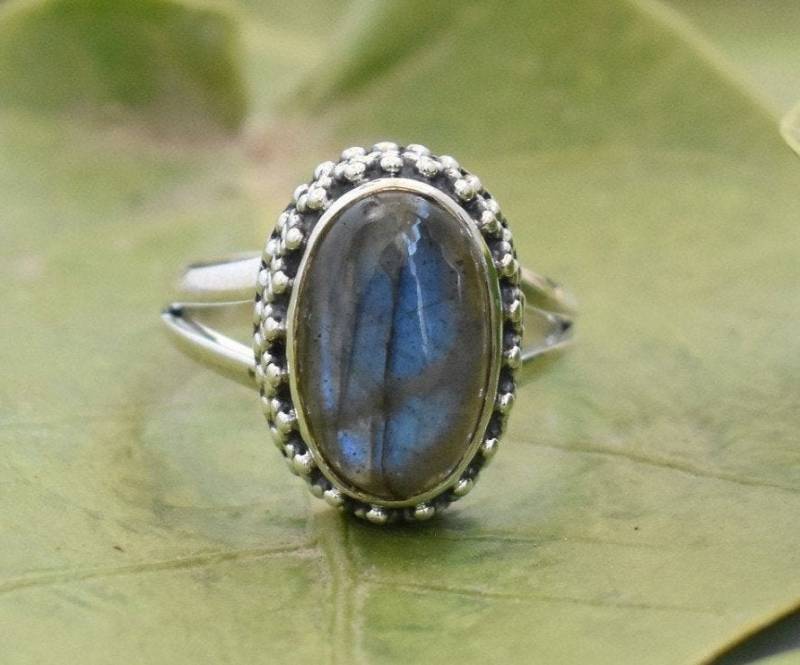 Sterling Silber Labradorit Statement Ring Roher Edelstein Boho Schmuck von buddhasilverdesign