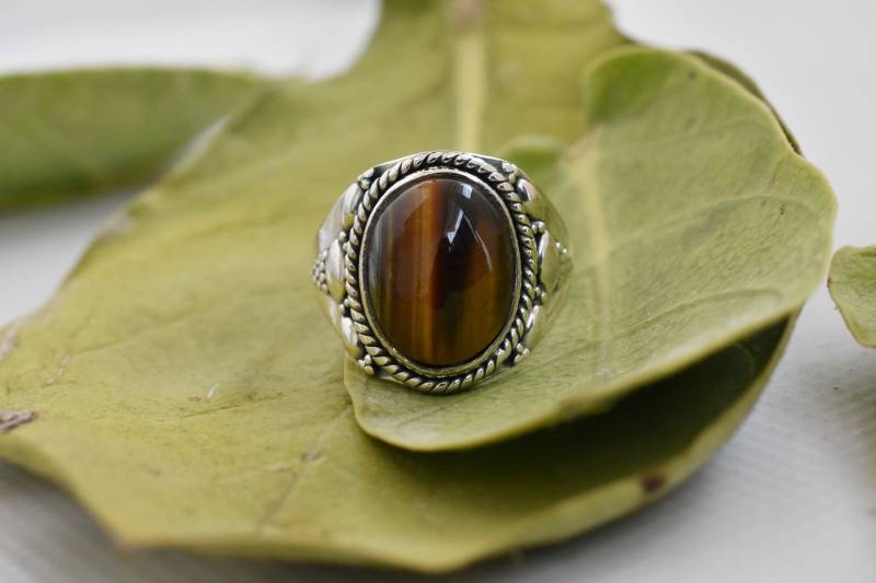 Tigerauge Sterling Silber Ring Boho Edelstein Stapelring von buddhasilverdesign