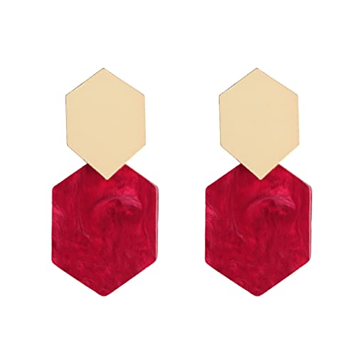 budiniao Acryl Kronleuchter Ohrringe, böhmischer geometrischer großer Ohr Ohrring für Frauen Mädchen Hochzeitsbankett Ornamente, Rot von budiniao