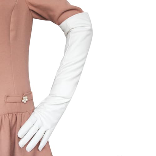 budiniao Bequeme Lange Handschuhe aus PU Leder für Damen, einfach zu kombinieren, modisch und elegant, breite Anwendung, feine Verarbeitung, Weiß, L von budiniao