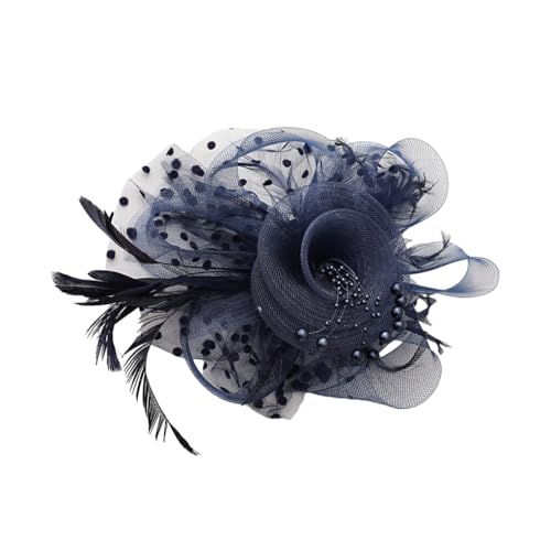 budiniao Blumen Feder Stirnband Fascinator mit wunderschönen Details und einzigartigem Clip aus Blumen Mesh Federn für Damen, Dunkelblau von budiniao