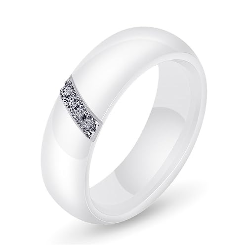 budiniao Eingelegter Zirkonring Glatte Oberfläche Weiß Schwarz Keramik Schleife Titan Stahl Mode Accessoire Frauen Schmuck Geschenke, Weiß, acht von budiniao