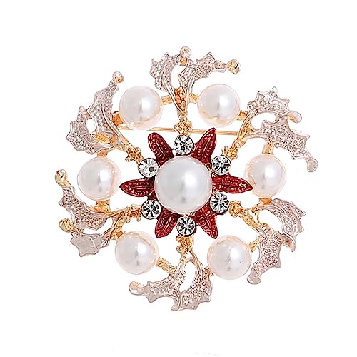 budiniao Frauen Perle Brosche Glänzend Hohl Strass Pin Mode Accessoire Kleidung Tasche Ornament Hochzeit Bankett Schnalle Schal, Rot von budiniao