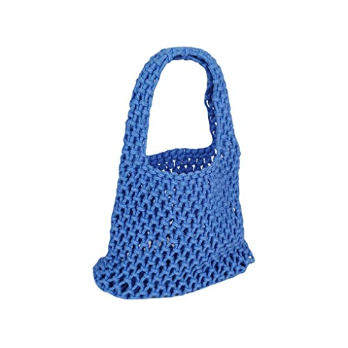 budiniao Frauen Woven Bucket Bag Atmungsaktives Mesh Hohl Handheld Taschen Organizer Container Handgemachte Weben Handtasche Sommer Picknick, Blau von budiniao