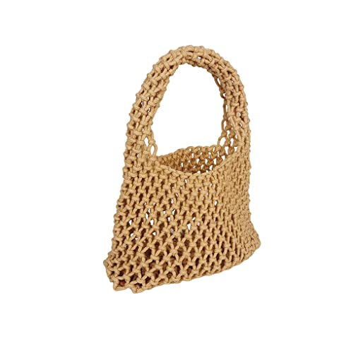 budiniao Frauen Woven Bucket Bag Atmungsaktives Mesh Hohl Handheld Taschen Organizer Container Handgemachte Weben Handtasche Sommer Picknick, Gelb von budiniao