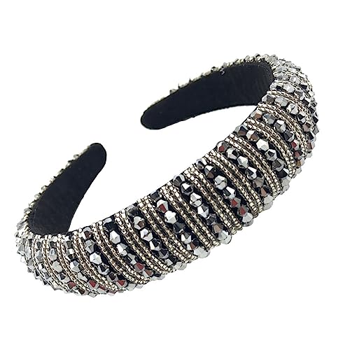 budiniao Haarbänder Perlen Kristall Strass Kopfschmuck Barock Stil Haar Styling Zubehör Stirnbänder Kopfbedeckung für Frauen, Grau von budiniao