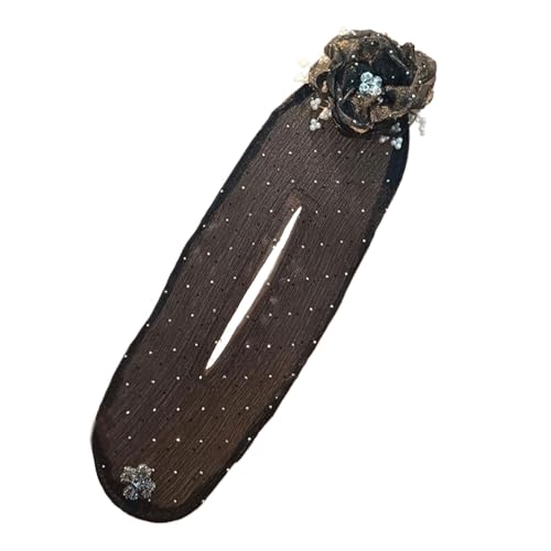 budiniao Modischer Twist Clip für Damen, Netzgewebe, zarte Textur, verblasst nicht leicht, Gaze Haargummi und Haarnadel für Damen, Schwarze Blumenperlen von budiniao