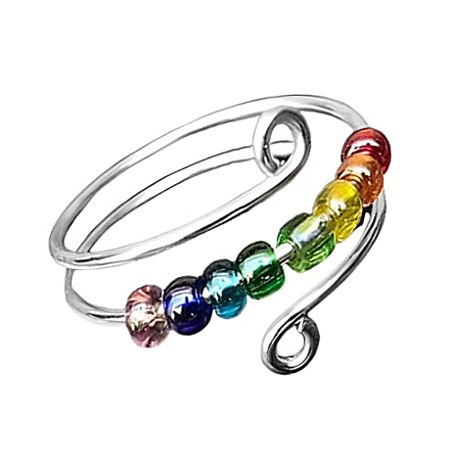 budiniao Regenbogen Perlen Ring, verstellbar, offene Dekompression, Mode, Hochzeit, Verlobung, Braut, Arbeit, Reisen, zarter Schmuck für, Silber von budiniao