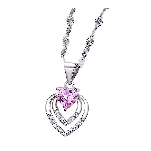 budiniao Silber Damen Halskette Ersatz Strass Hautfreundlich Deko Herzform Choker Schmuck Geburtstagsgeschenk, Rosa von budiniao