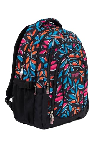 budmil Lynsey Schulrucksack für Jungen und Mädchen 45L - für Teenager Kinder ab Klasse 5 - wasserabweisend - Rucksack mit Laptopfach & 4 Fächer & belüftete Rückseite (Schwarz Pink) von budmil