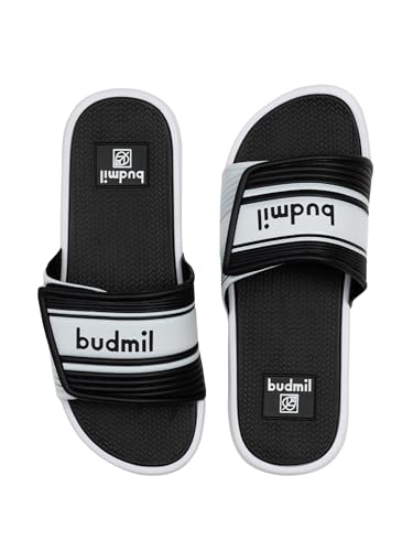 budmil Unisex Badeschuhe Bequeme Badelatschen für Damen Und Herren Leicht Anti-Rutsch Shower Hausschuhe (Schwarz, EU Schuhgrößensystem, Erwachsene, Numerisch, M, 41) von budmil