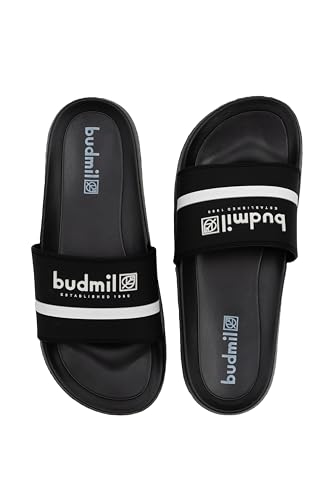 budmil Unisex Badeschuhe Bequeme Flip-flop Badelatschen für Damen und Herren Wasserfest Duschsandalen (Schwarz, EU Schuhgrößensystem, Erwachsene, Numerisch, M, 44) von budmil