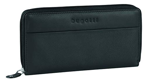 Bugatti Horizon Geldbörse Damen Groß viele Fächer Leder – Frauen Geldbeutel mit Reißverschluss Lang – Damengeldbörse Langbörse Portemonnaie im Querformat, Schwarz von bugatti