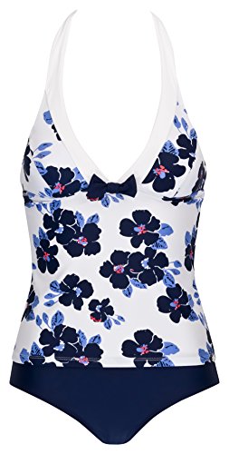 bugatti® weiß/Marineblau gemusterter Damen Neckholder-Tankini in Größe 44 C von bugatti