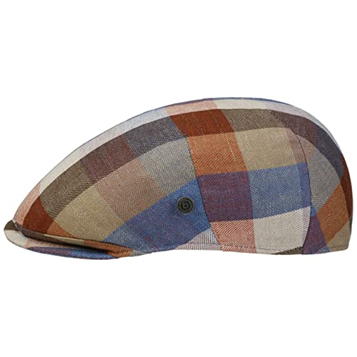 bugatti Anvelo Check Leinen Flatcap Schirmmütze Schiebermütze Leinencap (59 cm - blau-orange) von bugatti