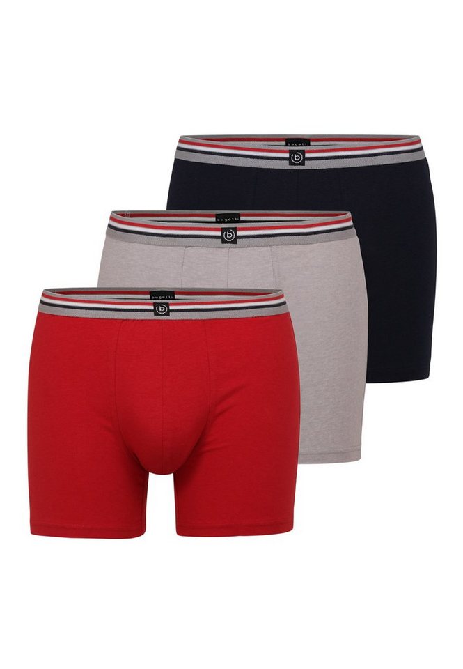 bugatti Boxershorts BUGATTI Herren Long-Pants rot uni 3er Pack (3-St) von bugatti