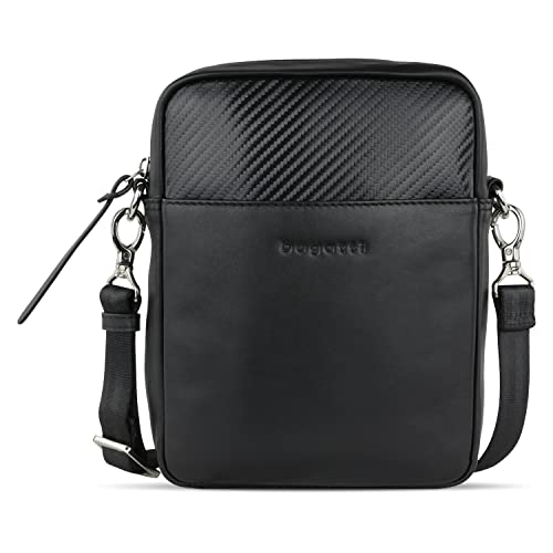 bugatti Comet kleine Schultertasche für Damen und Herren aus Leder, Umhängetasche, schwarz von bugatti