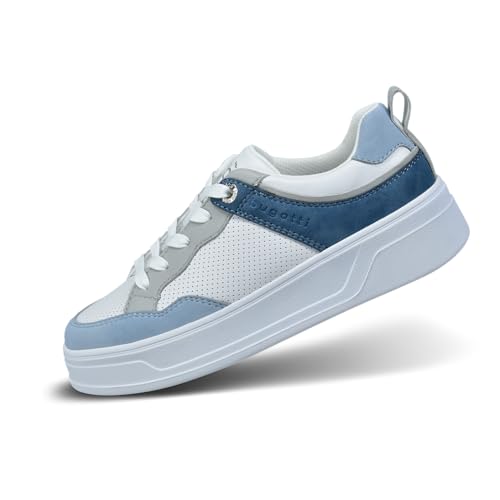 bugatti Damen Chunky Weiß-Blaue Freizeitsneaker mit perforiertem Design für Belüftung, robuster Verarbeitung und modernem Stil, weiß/blau, 40 EU von bugatti