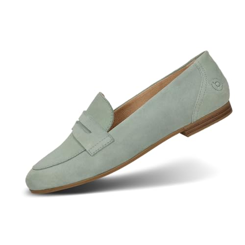 bugatti Damen-Hausschuh aus hellgrünem Wildleder mit Branding-Prägung, Frontriemen mit Ausschnitt-Detail, weiches und flexibles Design hellgrün 41 EU von bugatti