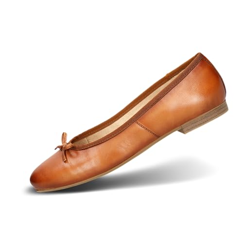 bugatti Damen Leder Slipper mit Schleifendetail, Pflegeimprägnierung, Flexibler Passform und leichtem Design, Cognac, 36 EU von bugatti