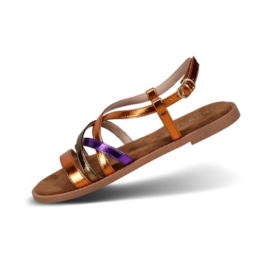 bugatti Damen-Metallik-Sandalen mit Riemchendesign, gepolsterten Fußbetten und eleganter flacher Silhouette multicolour/metallics 39 EU bugatti Damen-Metallik-Sandalen mit Riemchendesign, gepolsterten Fußbetten und eleganter flacher Silhouette multicolour/metallics 39 EU von bugatti