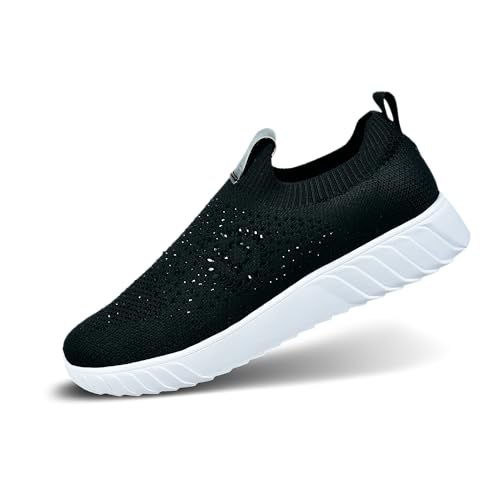 bugatti Damen-Slip-On-Mesh-Hausschuh mit Strass-Akzenten, federleichter Silhouette, Eva-Sohlen und herausnehmbaren Fußbetten schwarz/Metallics 36 EU von bugatti