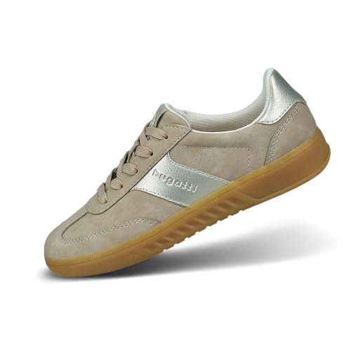 bugatti Damen-Sneaker Sandy mit silbernen Akzenten, Kunstnubuk-Textur, hitzebeständigen Gummisohlen und verbesserter Komfortunterstützung Sand/Gold 40 EU von bugatti