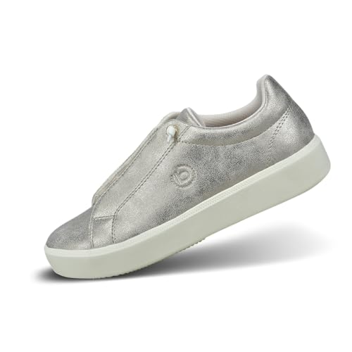 bugatti Damen-Sneaker aus silberfarbenem Metallic mit Logo-Akzenten, elastischen Schnürsenkeln, weichen gepolsterten Innensohlen und leichten Eva-Sohlen Metallics 39 EU von bugatti