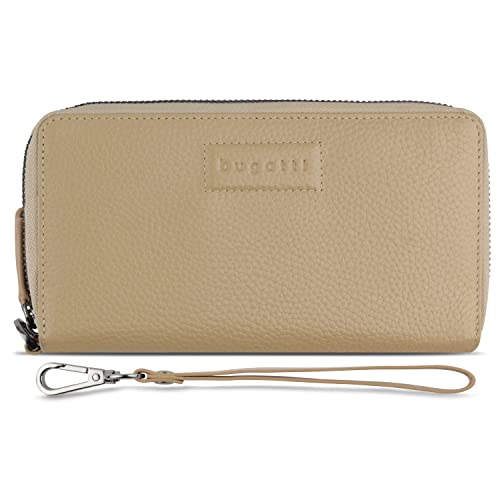 bugatti ELSA Doppel-Reißverschluss-Langörse XXL mit RFID-Schutz, Geldbörse Leder, Sand von bugatti