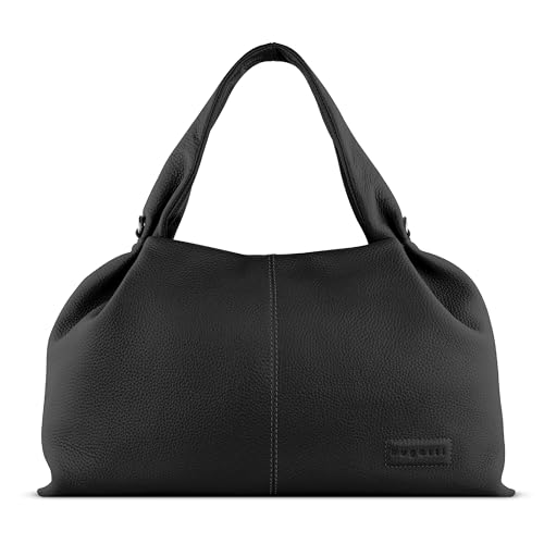 bugatti Elsa Schultertasche aus Rindleder, Damen-Handtasche mit Henkel & Schultergurt in schwarz von bugatti