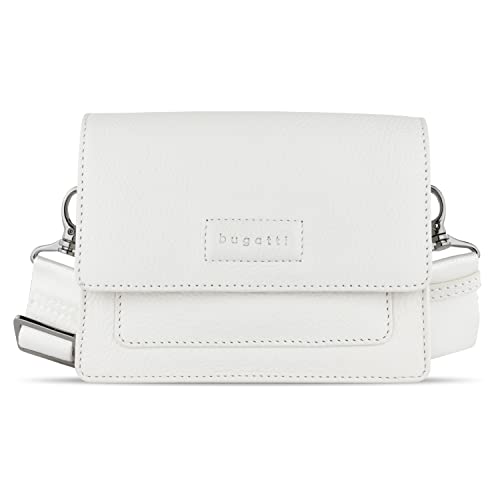 bugatti Elsa kleine Schultertasche mit Überschlag, Damenumhängetasche aus Leder in weiß von bugatti
