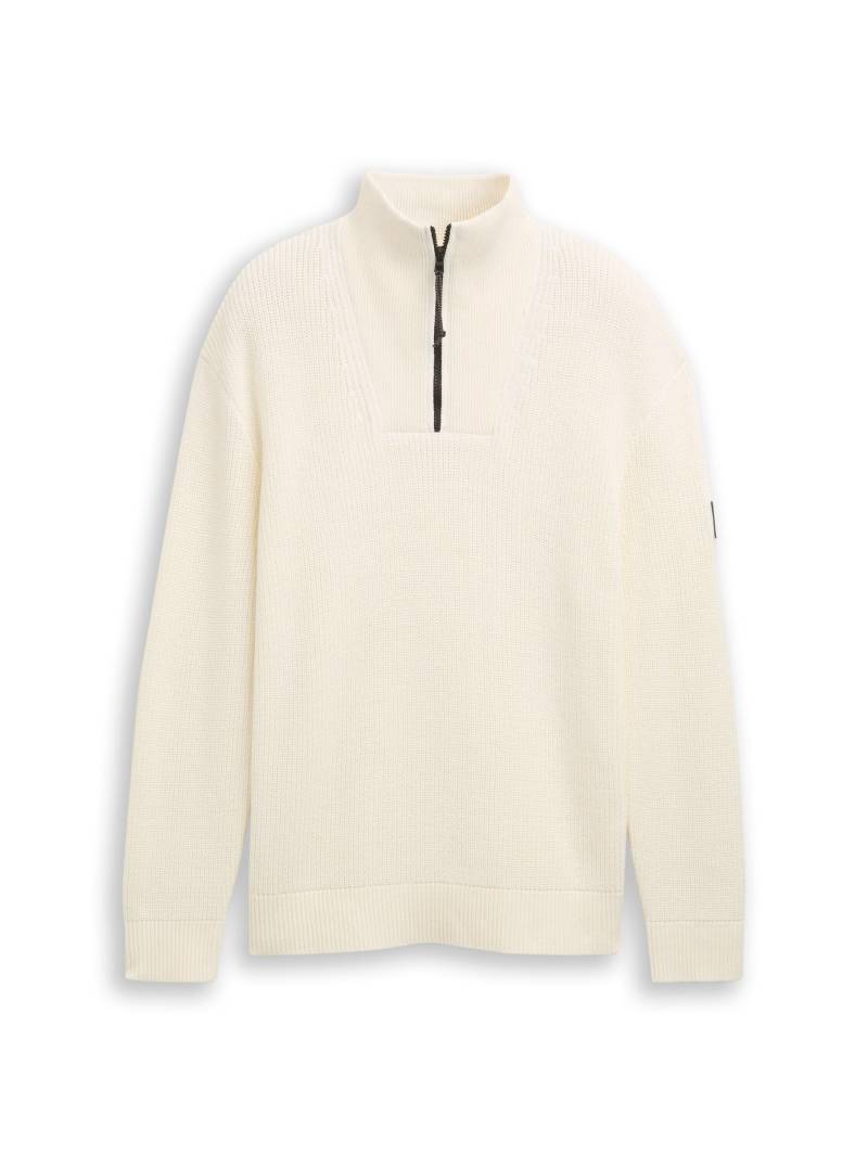 Denim Tom Tailor - Relaxed Fit Troyer Strickpullover wool white - Gr. - S von Denim Tom Tailor