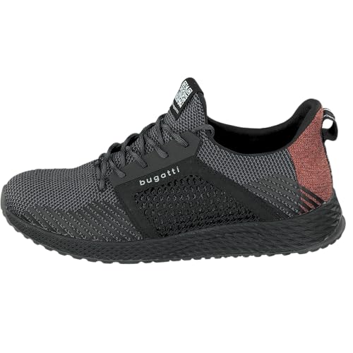 bugatti Sneaker aus atmungsaktivem Mesh, Turnschuh mit Memory Foam, elastische Schnürsenkel, Schwarz, 43 EU von bugatti