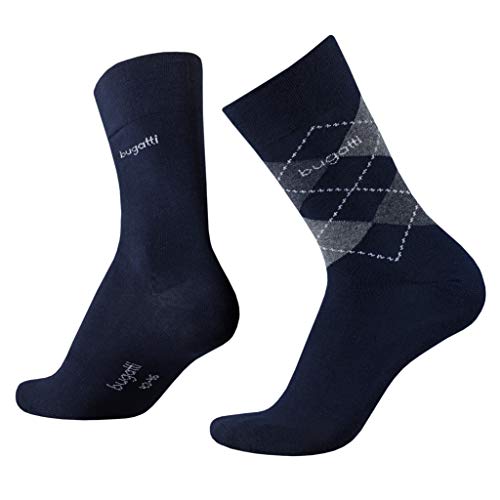 bugatti Herren 2er Pack Argyle/Uni 6776 Socken, Blau (Dark Navy 54C), 39/42 (Herstellergröße: 39-42) von bugatti