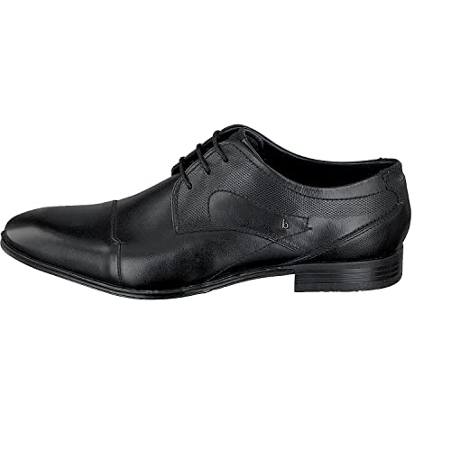 bugatti Business Halbschuh aus Leder, Derby mit Querkappe und eleganter Liniengestaltung, Schwarz, 48 EU von bugatti