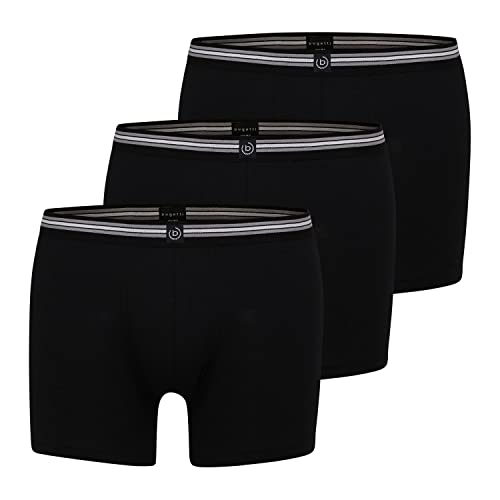 Bugatti Herren Boxershorts mit langem Bein, Long Pants | 3er Pack (L, 930 schwarz-dunkel-Uni) von Bugatti