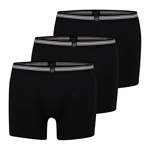 bugatti Herren Boxershorts mit langem Bein, Long Pants | 3er Pack (M, 930 schwarz-dunkel-Uni) von bugatti