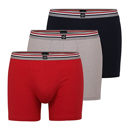 bugatti Herren Boxershorts mit langem Bein, Long Pants | 3er Pack XXL, 438 rot-dunkel-multicolor1 von bugatti