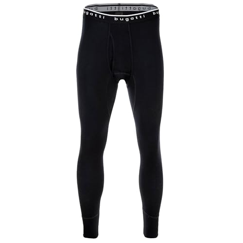 bugatti Herren Lange Unterhose - Feinripp, Eingriff, Baumwolle, einfarbig Schwarz XXL von bugatti