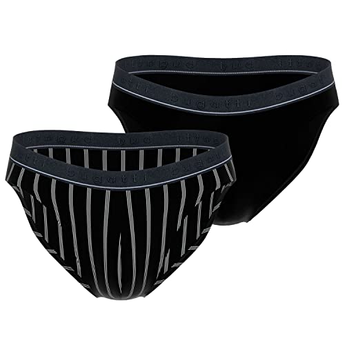 bugatti Herren Slips Unterhosen mit Modal | 2er Pack (L, schwarz | gestreift) von bugatti