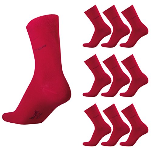 bugatti Herren Socken 9er Pack - Größe 47-50, Farbe Rot - Atmungsaktive Baumwollmischung, Bequeme & Verstärkte Ferse & Spitze von bugatti