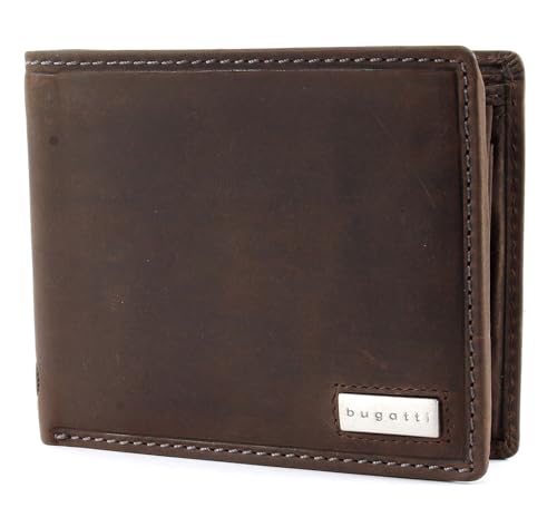 bugatti Hunter RFID Coin Wallet with Flap Metal Logo 8CC Brown von bugatti