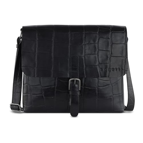 bugatti Nevio große Schultertasche Kroko-Optik aus echtem Leder, Messenger-Bag in schwarz von bugatti