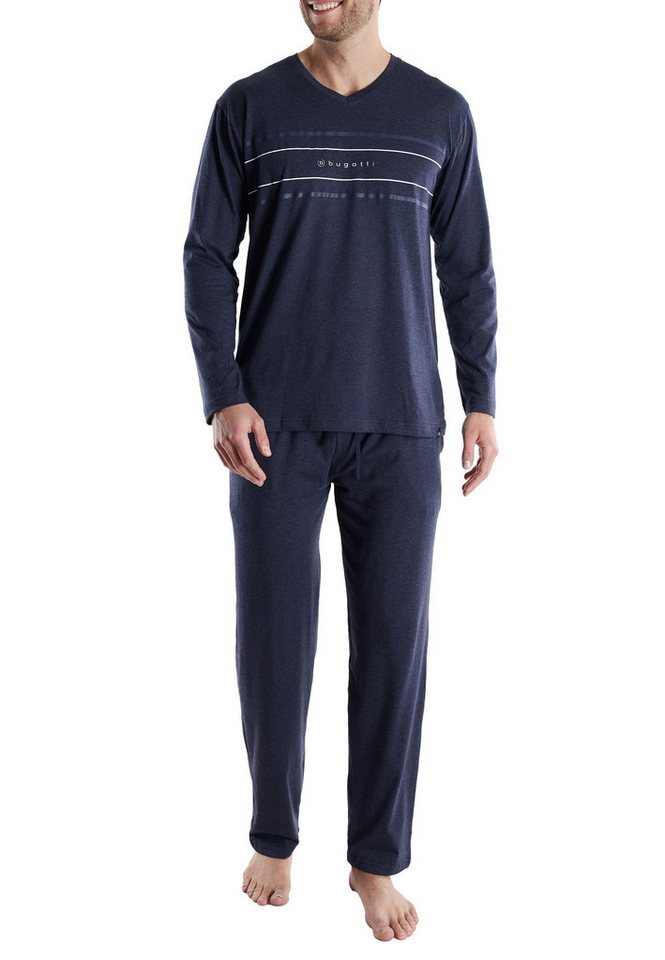 bugatti Pyjama BUGATTI Herren Pyjama blau uni (1 tlg) von bugatti