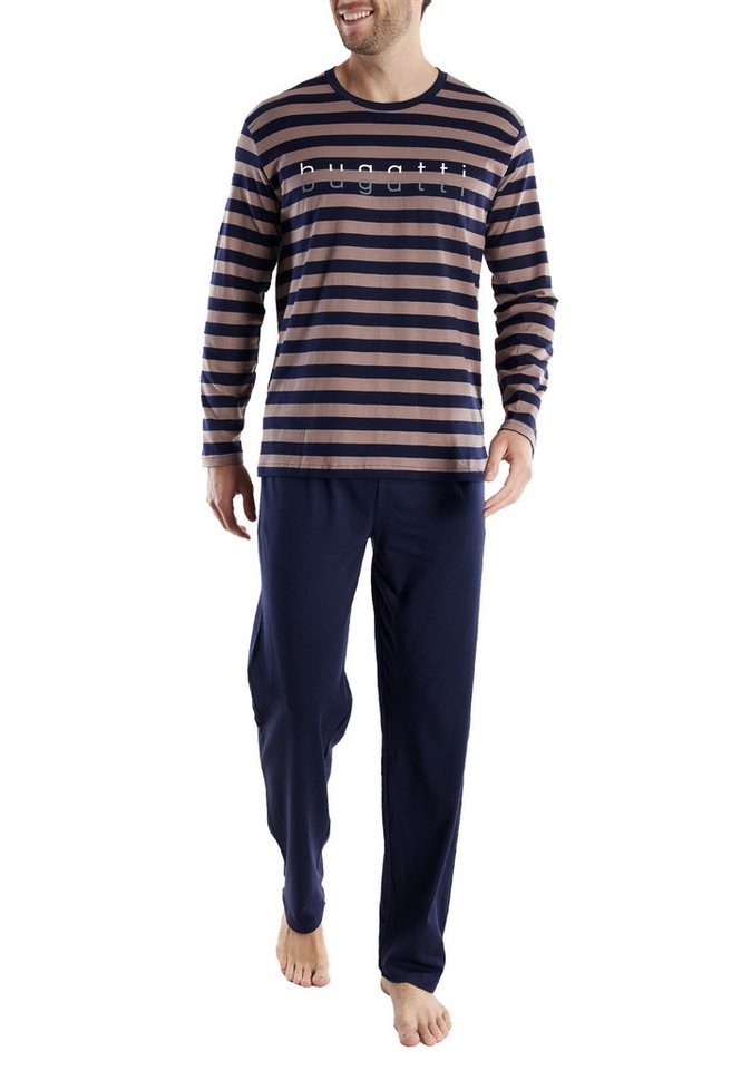 bugatti Pyjama BUGATTI Herren Pyjama braun quergestreift (1 tlg) von bugatti