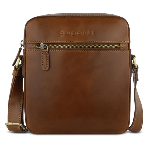 bugatti Remo kleine Schultertasche aus echtem Leder, Cross-Body Umhängetasche in cognac von bugatti
