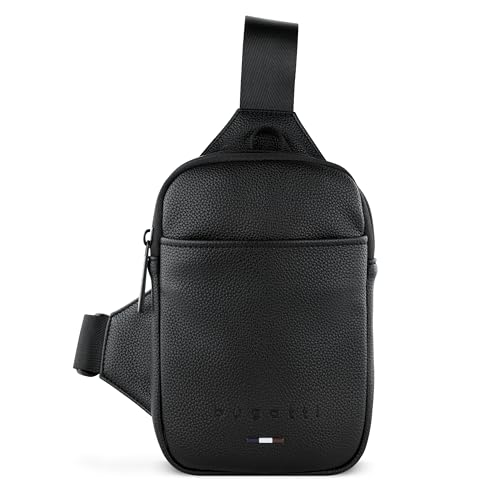 bugatti Rico Mini Crossbody-Tasche aus edlem Kunstleder, flache Umhängetasche, schwarz von bugatti