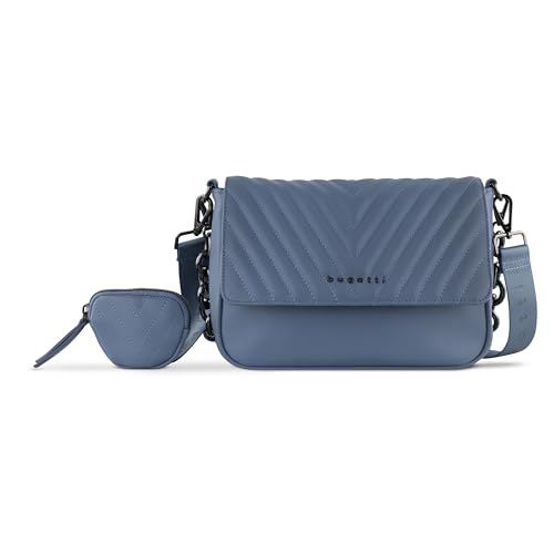 bugatti Sira Schultertasche S für Damen - edle Umhängetasche mit Kette, blau von bugatti