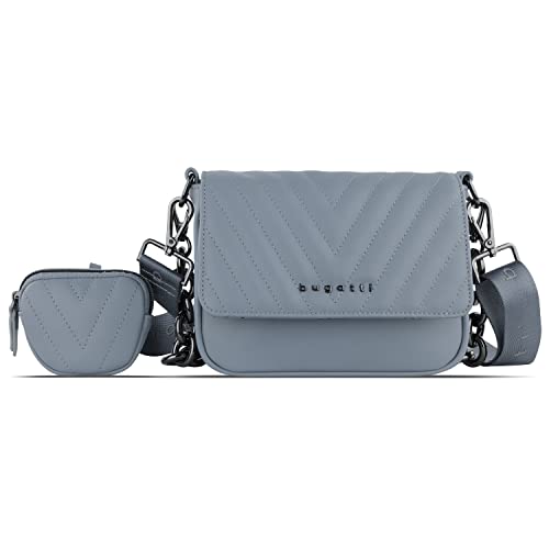 bugatti Sira kleine Schultertasche für Damen - edle Mini-Umhängetasche mit Kette, blau von bugatti