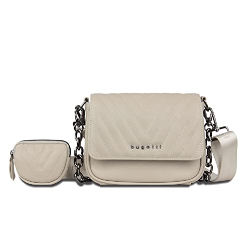 bugatti Sira kleine Schultertasche für Damen - edle Mini-Umhängetasche mit Kette, beige von bugatti